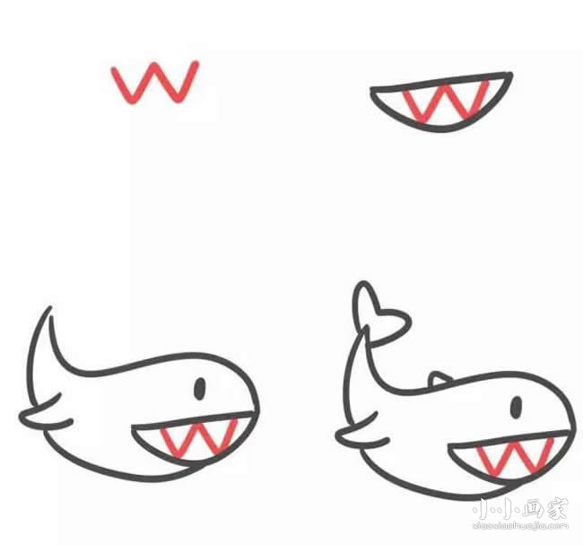 字母w简笔画鲸鱼的画法图片步骤