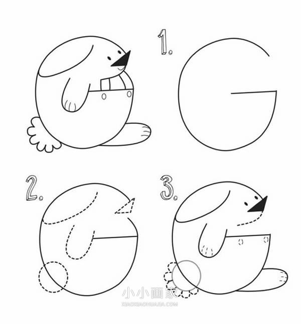 字母g简笔画卡通兔子画法图片步骤