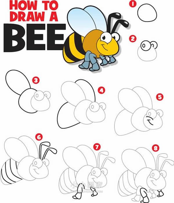 彩色卡通蜜蜂简笔画画法图片步骤