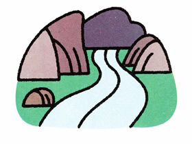山川间的河流简笔画画法图片步骤