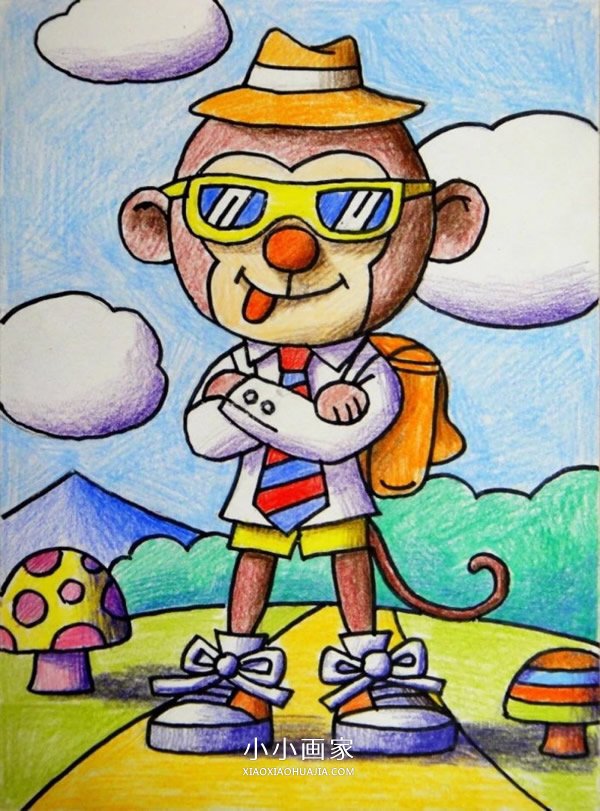 搞笑猴子先生蜡笔画作品图片