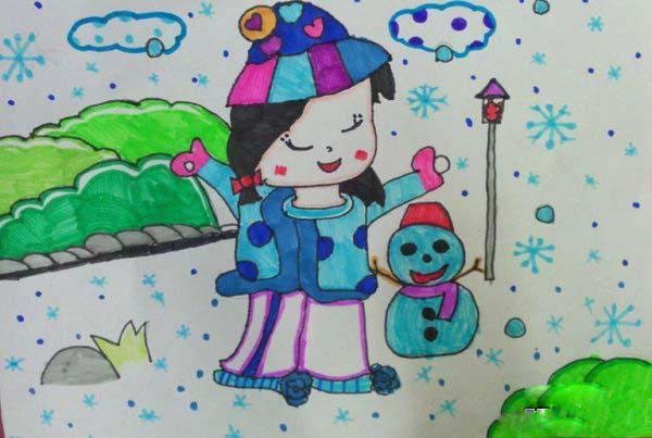 幼儿拥抱冬天景色儿童画参赛作品图片